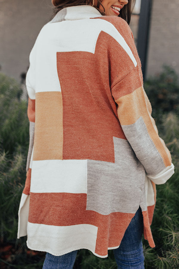Cozy Cove Colorblock Cardigan In Rust Image - 1