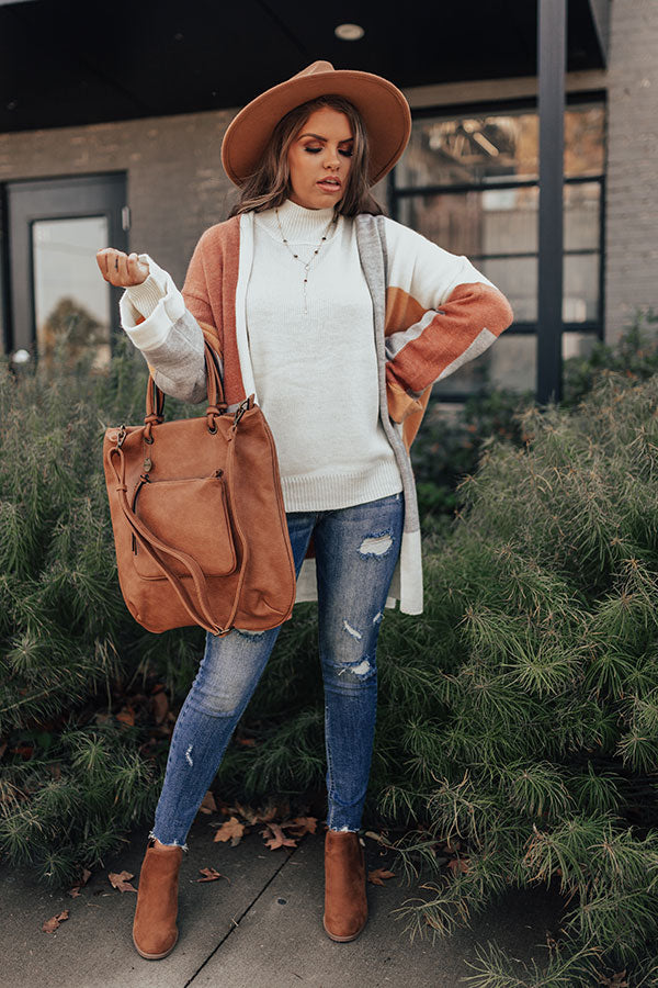 Cozy Cove Colorblock Cardigan In Rust Image - 1