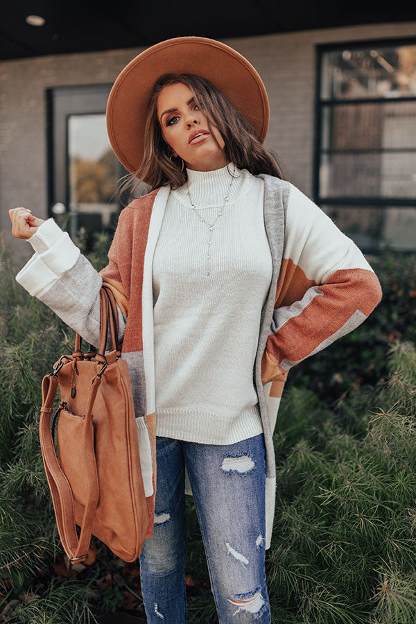 Cozy Cove Colorblock Cardigan In Rust Image - 1