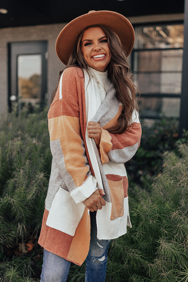 Cozy Cove Colorblock Cardigan In Rust