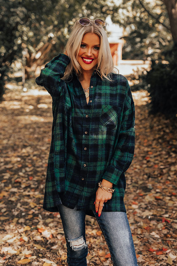 Flannel Pick Me Up Tunic in Hunter Green