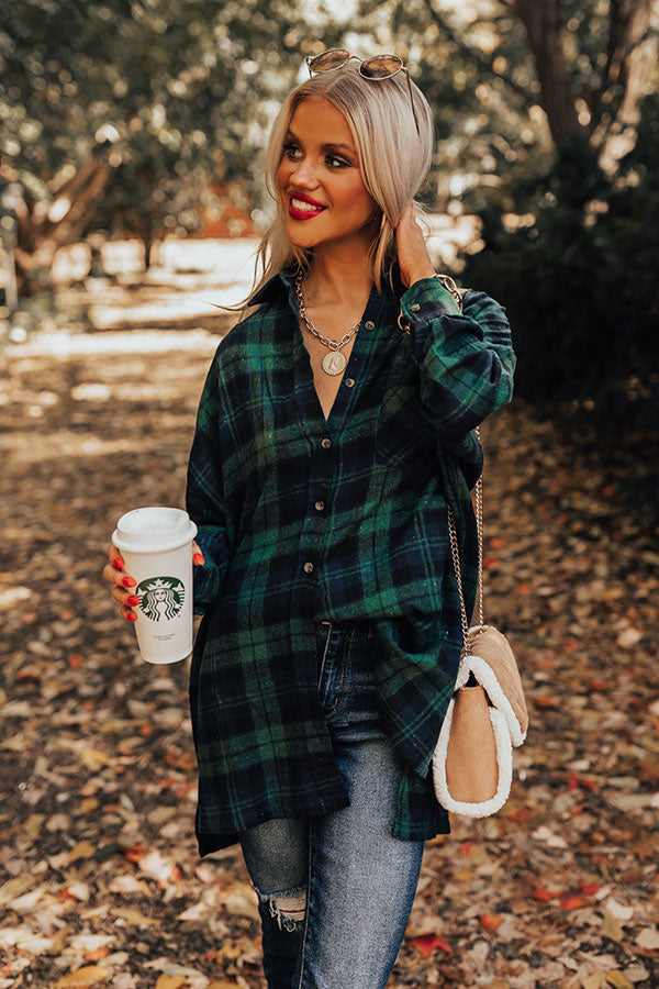 Flannel Pick Me Up Tunic in Hunter Green