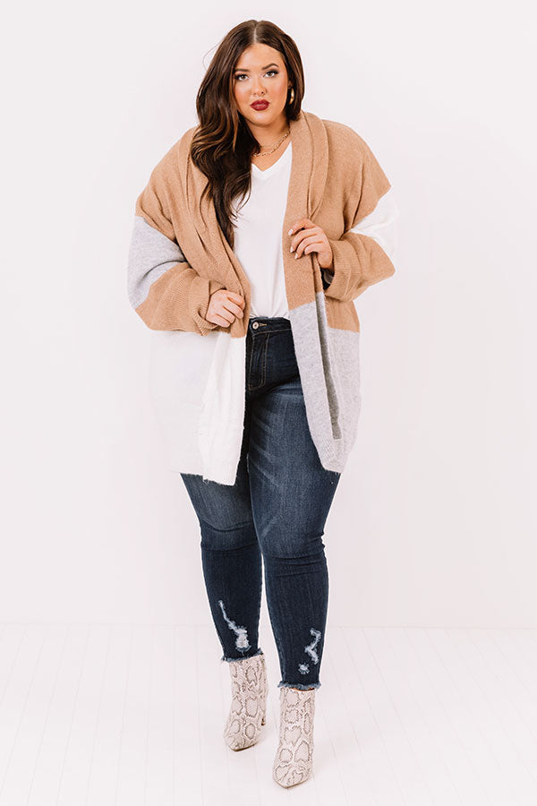 Hello, Harvard Colorblock Cardigan In Iced Latte   Curves Image - 1