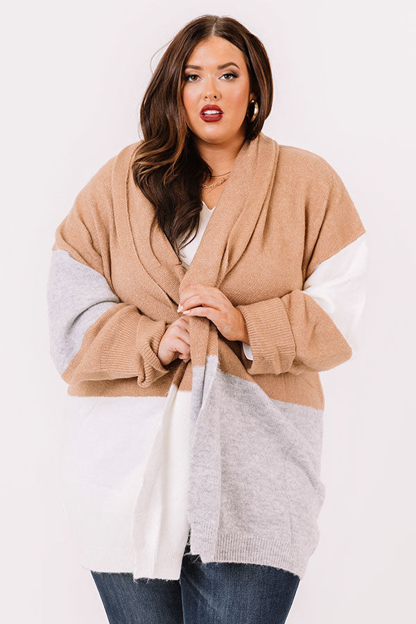 Hello, Harvard Colorblock Cardigan In Iced Latte   Curves Image - 1