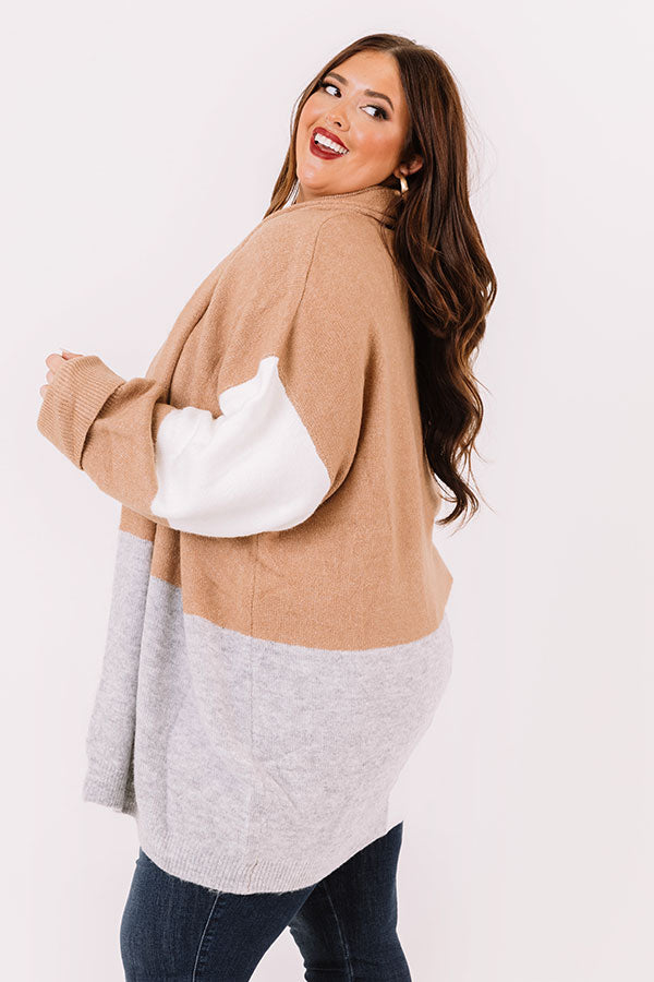 Hello, Harvard Colorblock Cardigan In Iced Latte   Curves Image - 1