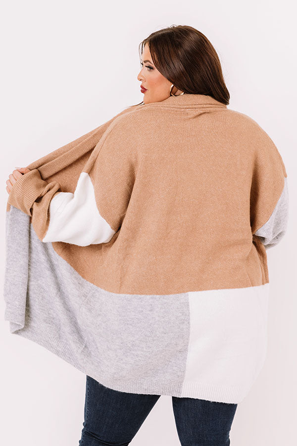 Hello, Harvard Colorblock Cardigan In Iced Latte   Curves Image - 1