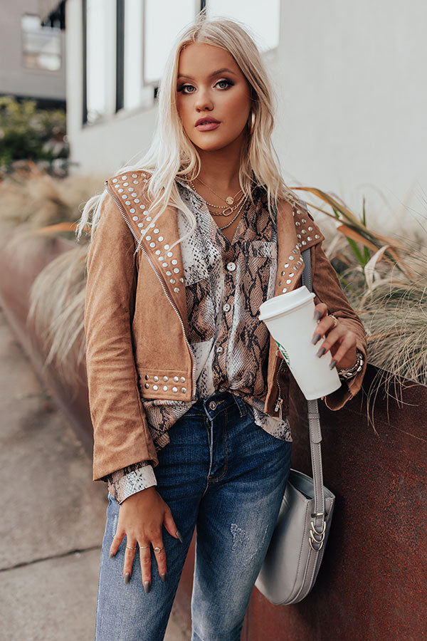Sweet Stunner Faux Suede Jacket In Brown
