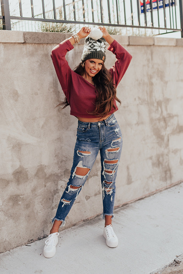 Serious About Love Waffle Knit Top In Wine