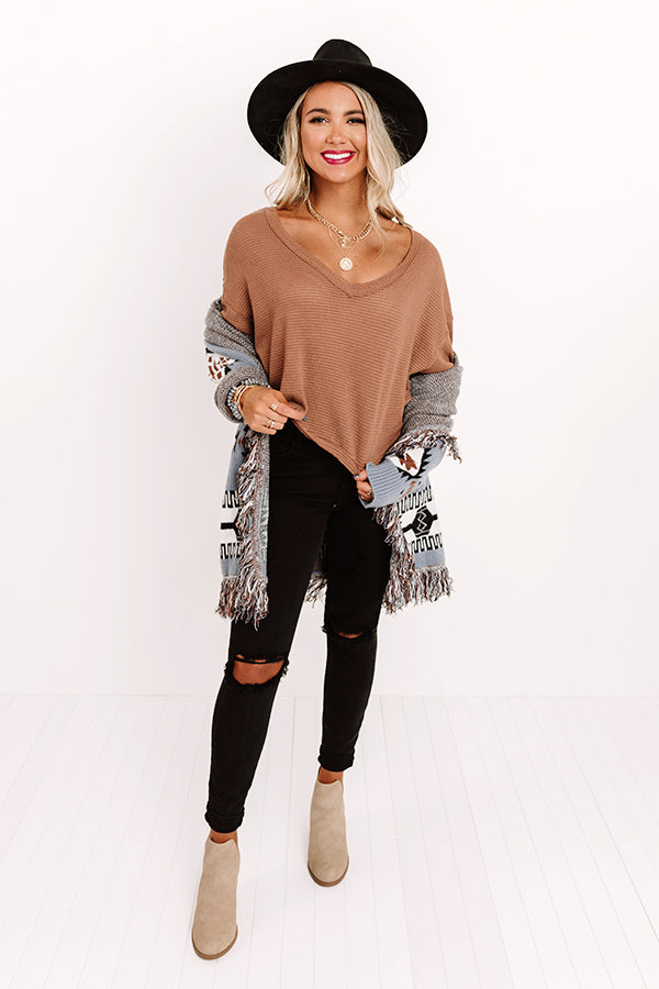 Serious About Love Waffle Knit Top In Chocolate