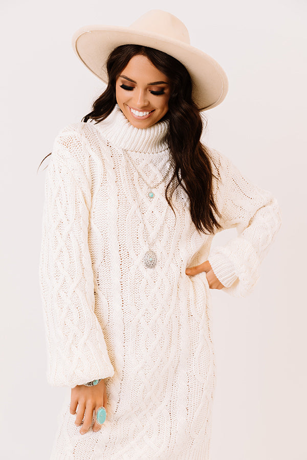 Next Chapter Cable Knit Sweater Dress In White Next Chapter Cable Knit Sweater Dress In White