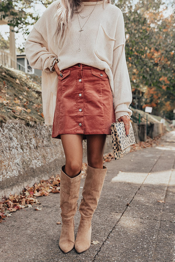 Pretty Fearless Corduroy Skirt In Rustic Rose