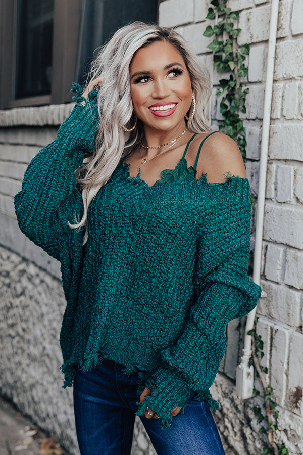 Latte Meet Up Distressed Sweater In Green
