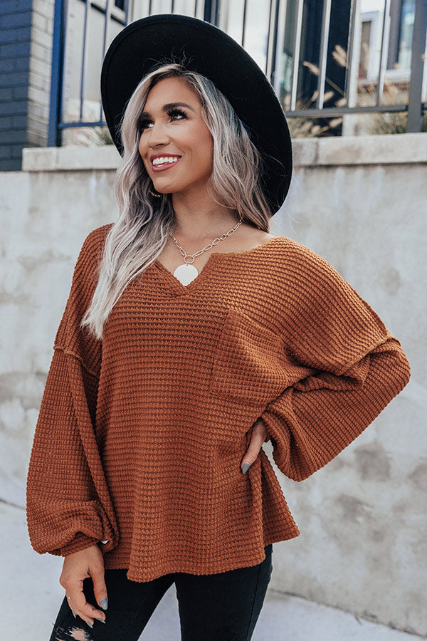 Forever Fall Waffle Knit Top In Cinnamon