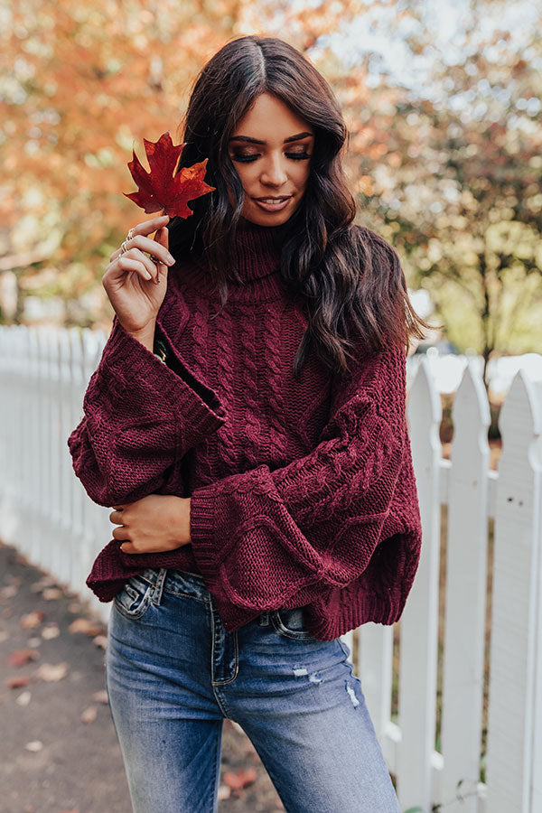 Snow In Love Cable Knit Sweater In Wine