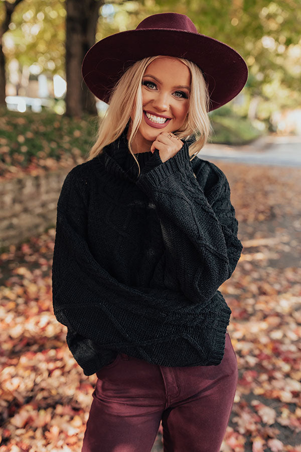 Snow In Love Cable Knit Sweater In Black