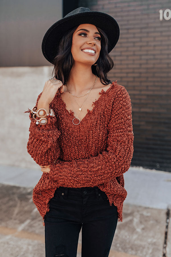 Latte Meet Up Distressed Sweater In Rust