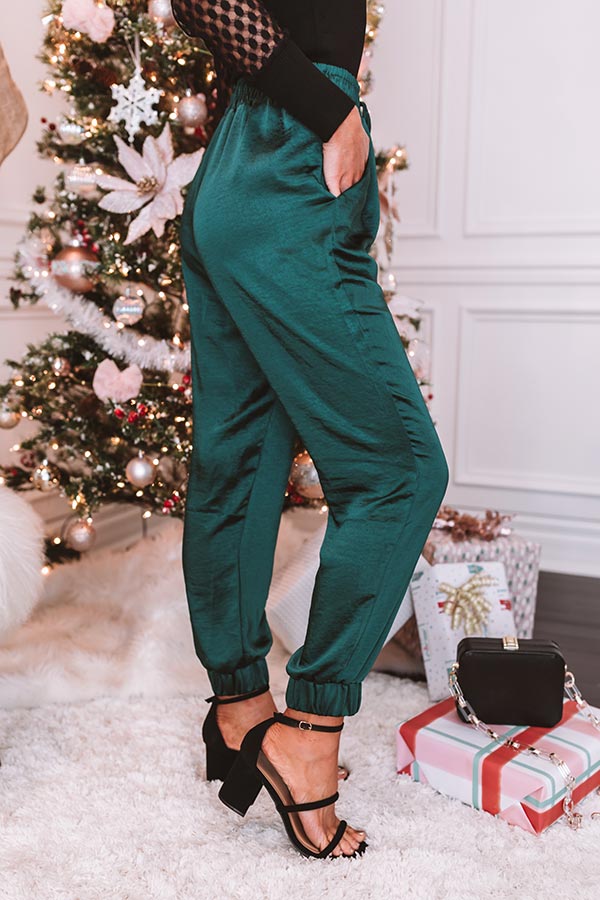 All Spice Satin Joggers In Hunter Green • Impressions Online Boutique