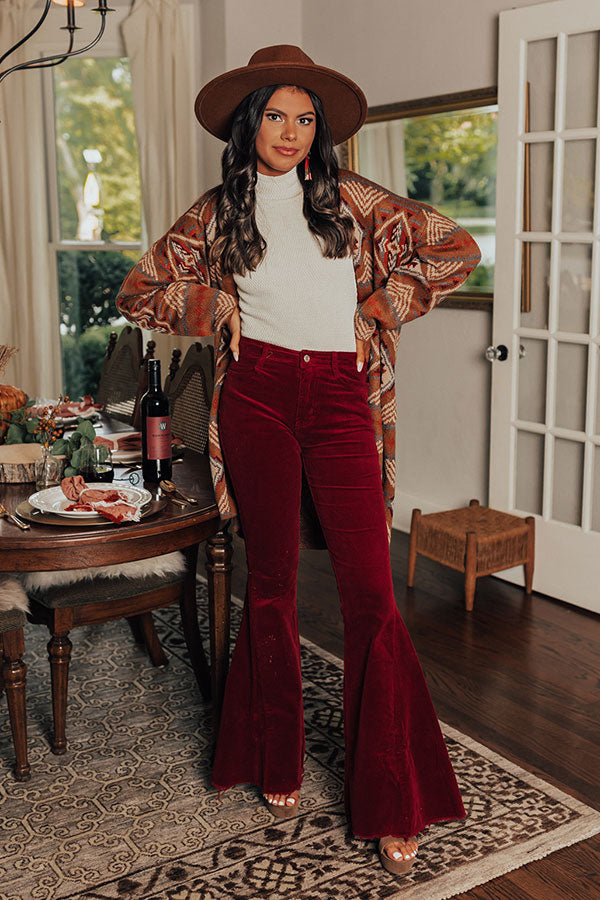 The Cooper High Waist Corduroy Flares in Wine