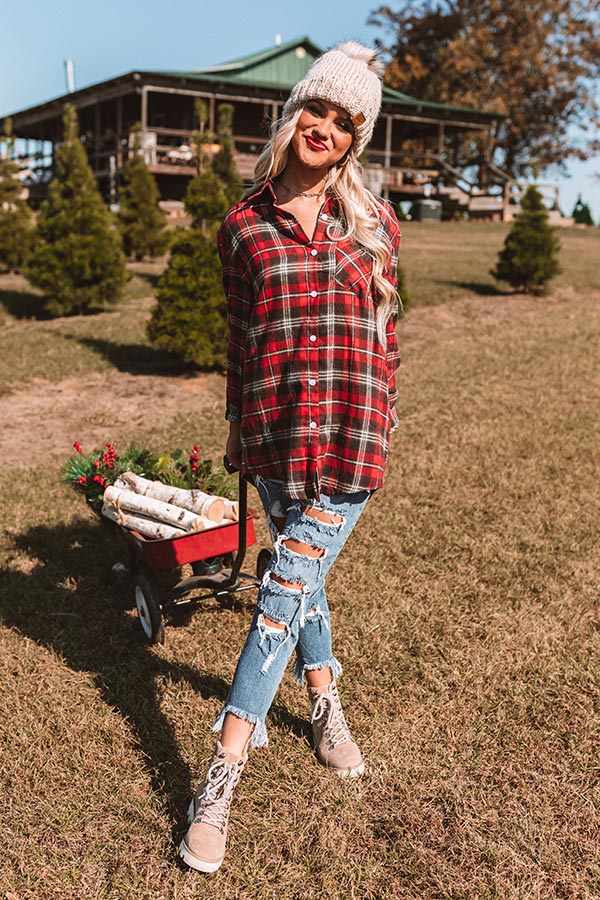Brulee Babe Flannel Top In Red