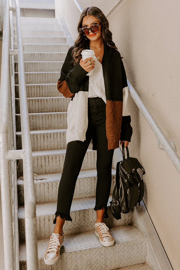 Hello, Harvard Colorblock Cardigan In Black Image - 1
