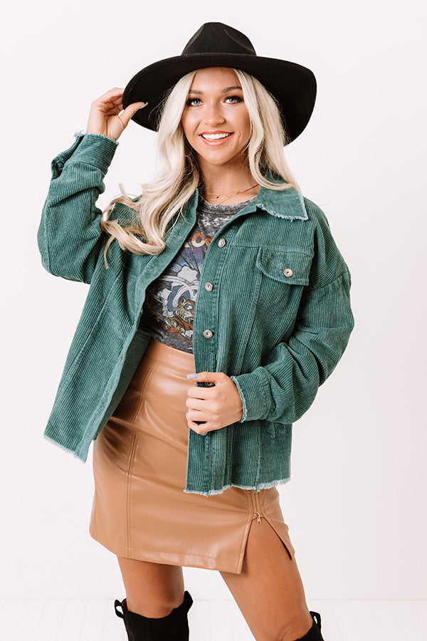 Fireside Flirty Corduroy Jacket In Jade