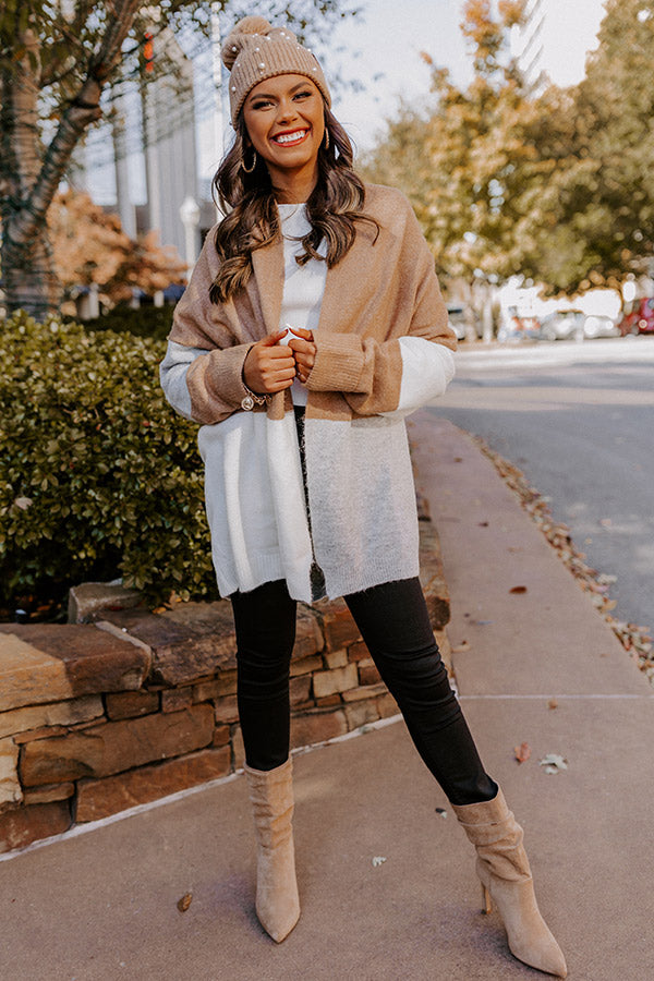 Hello, Harvard Colorblock Cardigan In Iced Latte