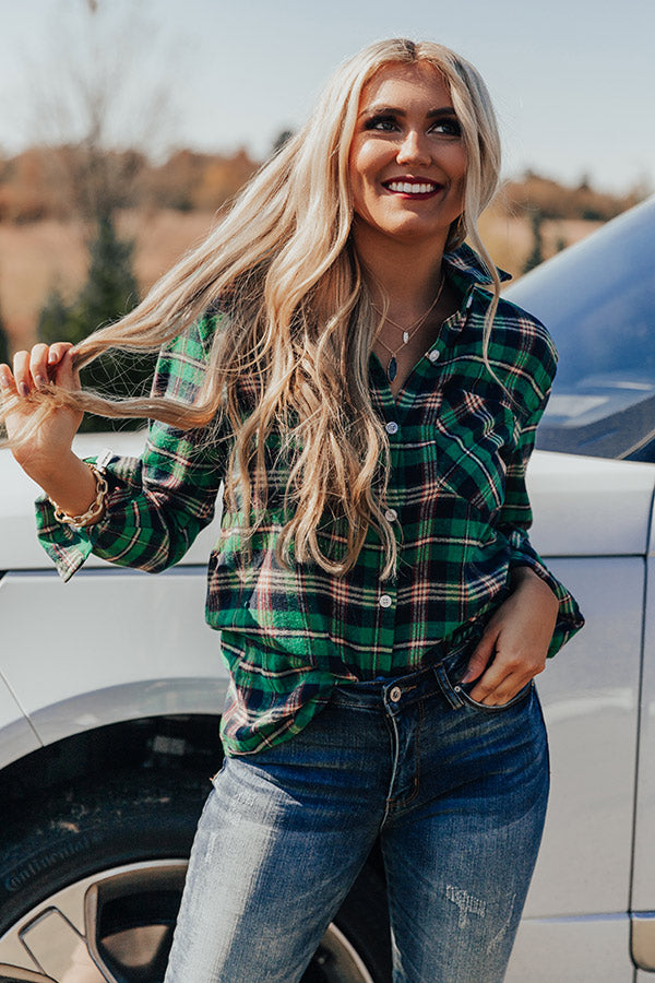 Brulee Babe Flannel Top In Green