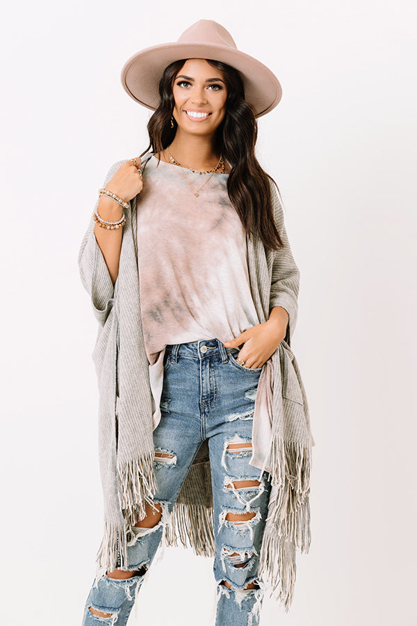 Style History Fringe Poncho In Grey