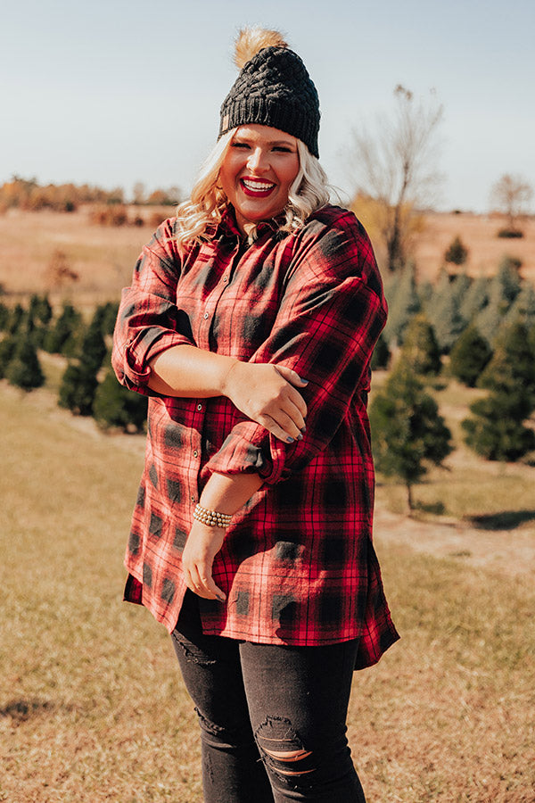 Cottage Vibes Flannel Tunic Top in Red Curves Image - 1