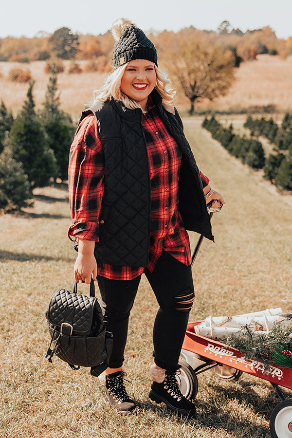 Cottage Vibes Flannel Tunic Top in Red Curves Image - 1