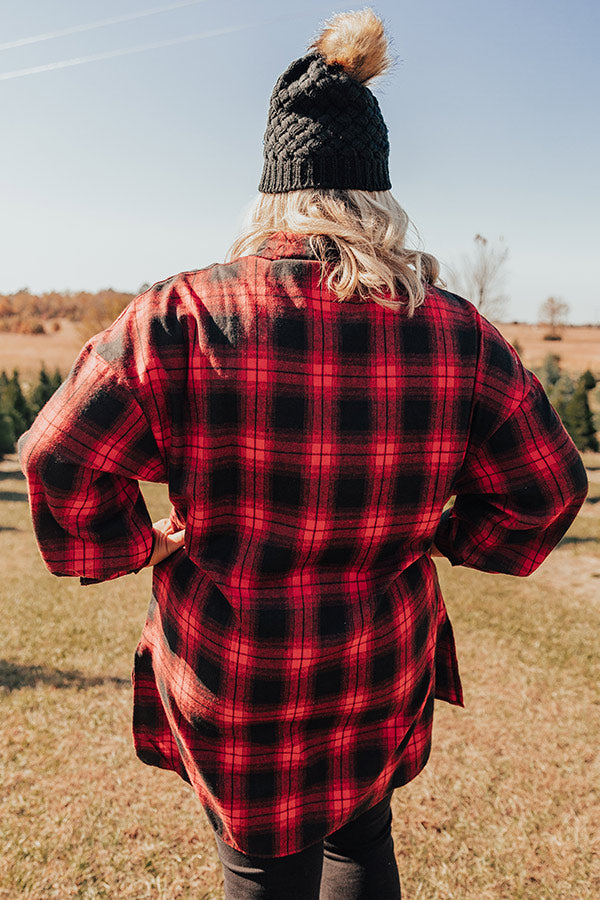 Cottage Vibes Flannel Tunic Top in Red Curves Image - 1
