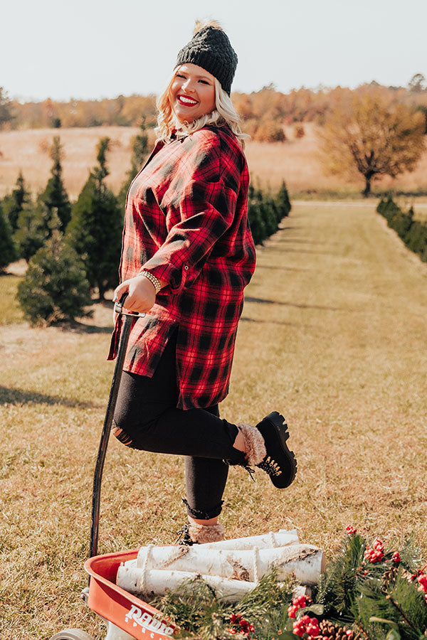 Cottage Vibes Flannel Tunic Top in Red Curves Image - 1