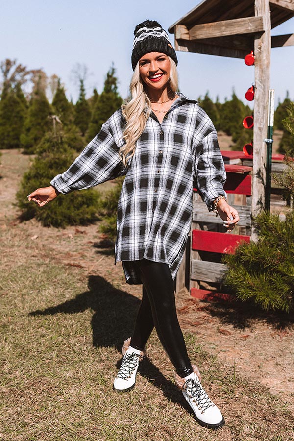 Cottage Vibes Flannel Tunic Top in White Image - 1