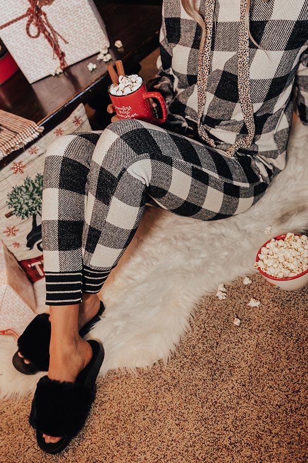 Snowy Saturday Buffalo Check Joggers in White