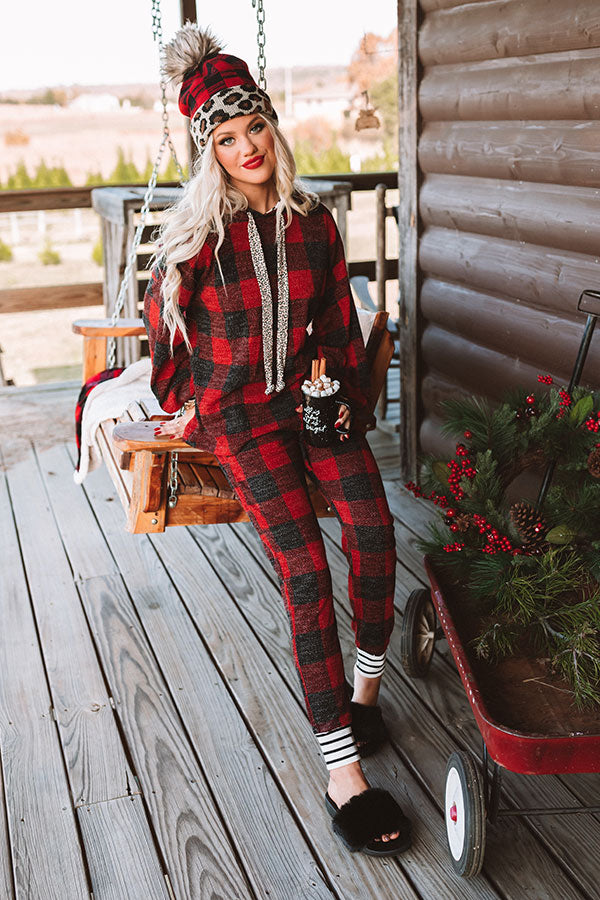 Snowy Saturday Buffalo Check Joggers in Red