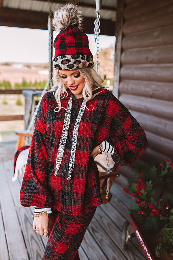 Snowy Saturday Buffalo Check Hoodie in Red