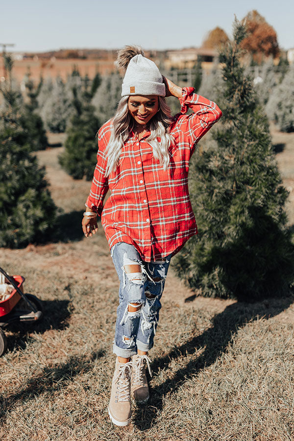 Brulee Babe Flannel Top In Scarlet