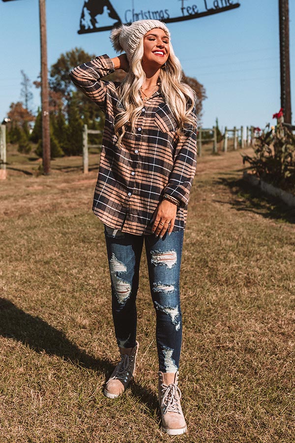 Brulee Babe Flannel Top In Camel