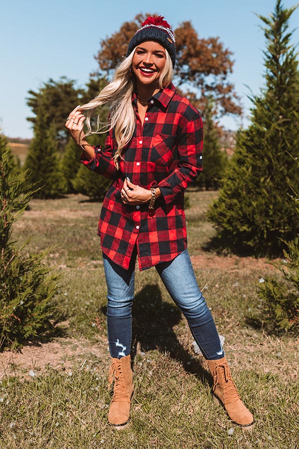 Brulee Babe Flannel Top In Red/Navy