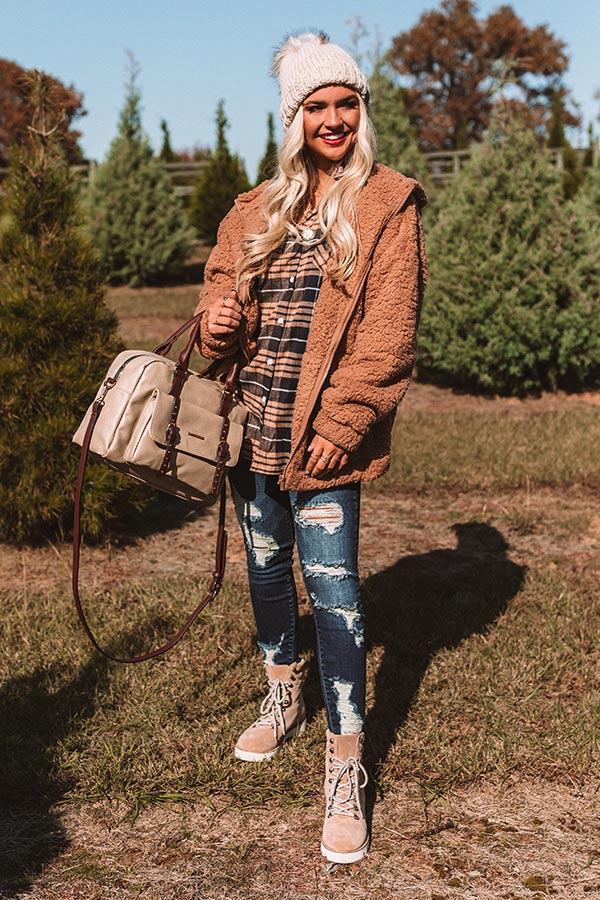 Wrapped In Cuddles Sherpa Sweater in Camel