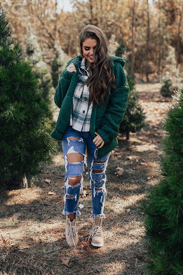 Wrapped In Cuddles Sherpa Sweater in Olive