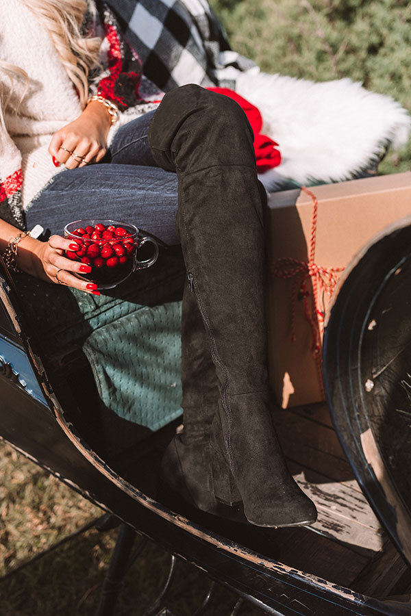 The Jovi Faux Suede Thigh High Boot In Black