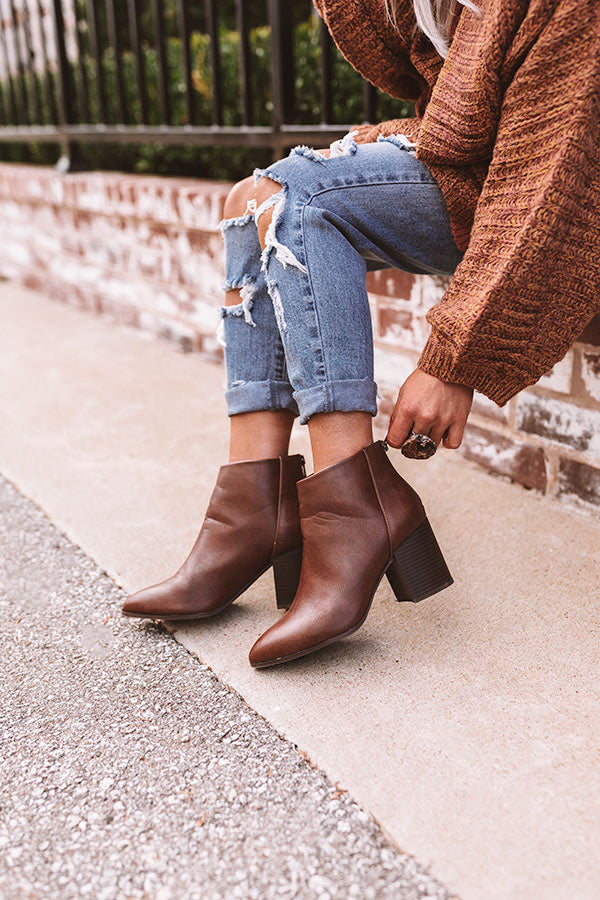 The Estelle Faux Leather Bootie In Chestnut