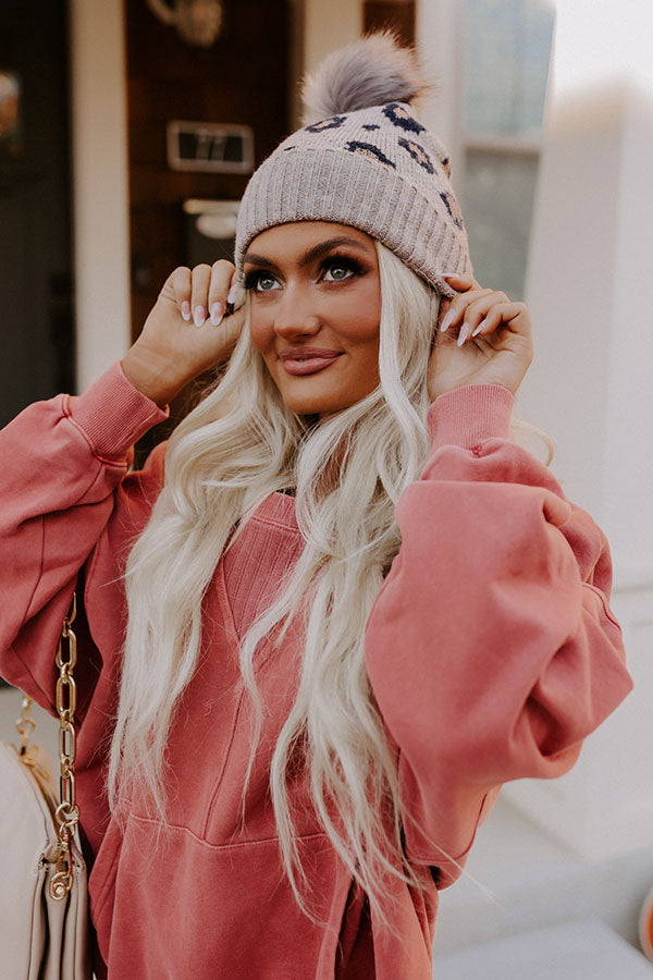 Flurries In France Faux Fur Pom Beanie in Taupe