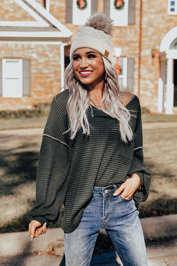 Forever Fall Waffle Knit Top in Olive