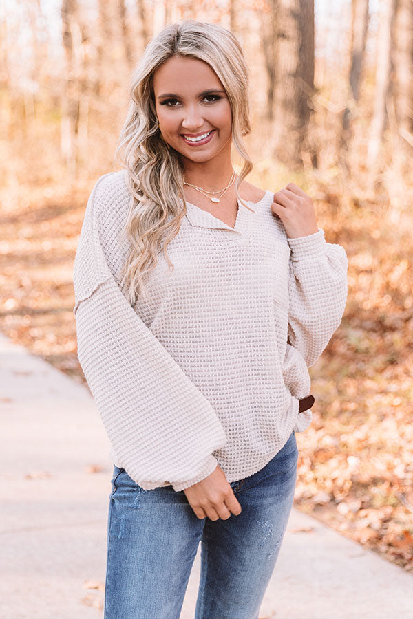 Forever Fall Waffle Knit Top in Birch
