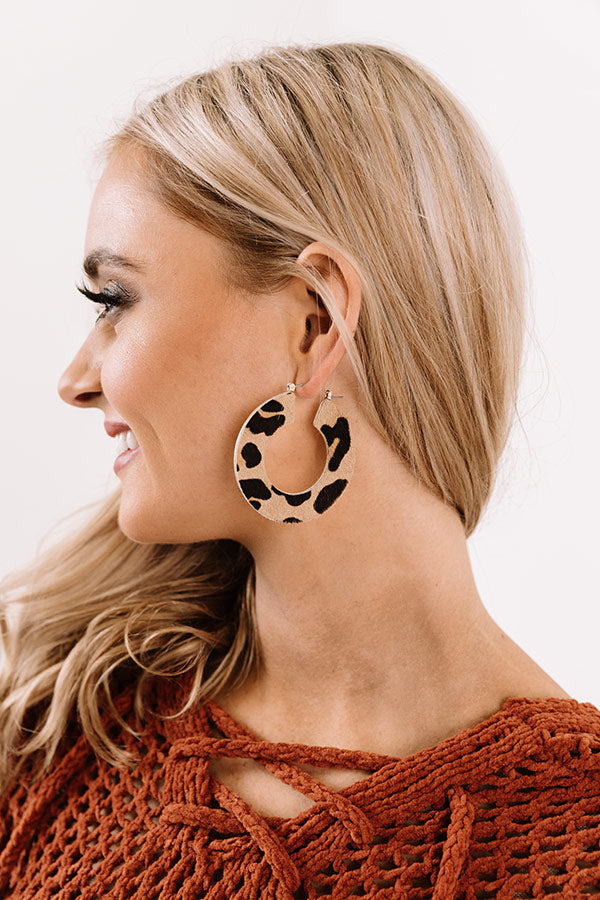 Lovely Leopard Hoop Earrings in Iced Latte