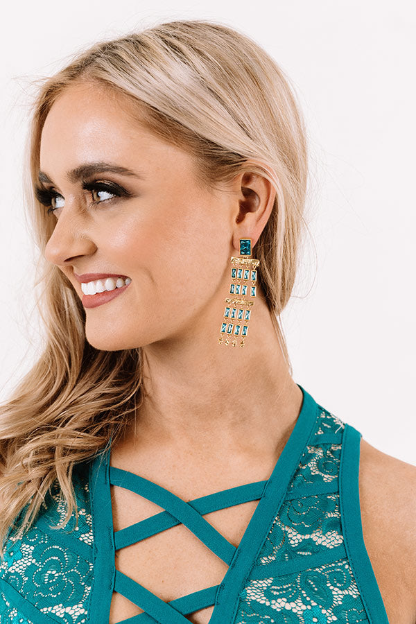 Kendra Scott Jack Vintage Gold Statement Earrings in Teal Crystal Image - 1