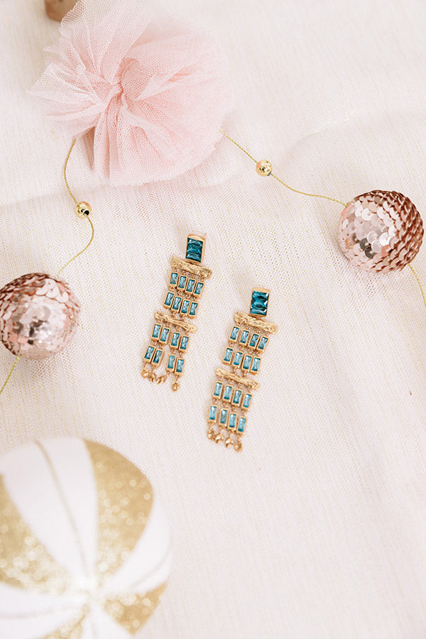 Kendra Scott Jack Vintage Gold Statement Earrings in Teal Crystal Image - 1