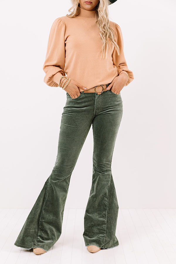 The Cooper High Waist Corduroy Flares In Olive